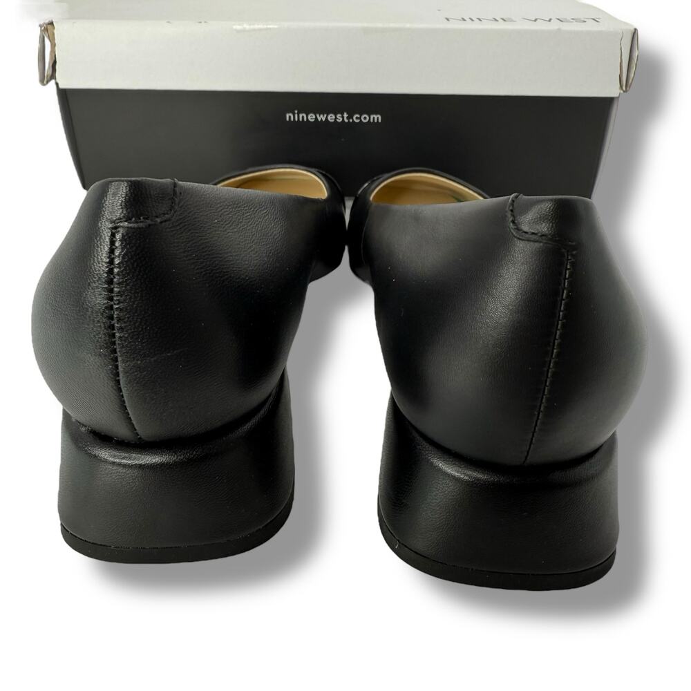 Nine West Black Leather Cap-Toe Low Block Heel Flats - Picture 10 of 11